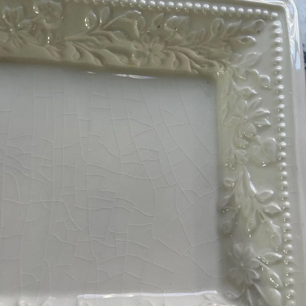 Vintage Italian Creamware Serving Platter with Floral Rim by Ceramica‎ Stefani